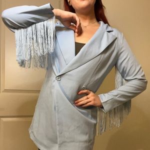 Fringe light blue cowgirl jacket blazer, size small
